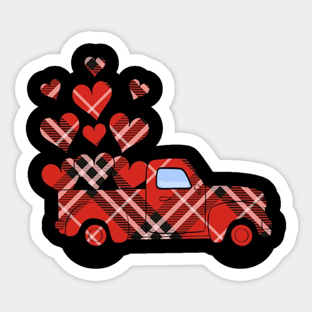 Red Plaid Truck Happy Valentine's Day 2021 Sticker by 2blackcherries